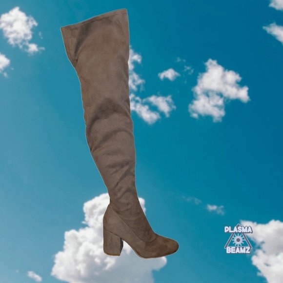 Marc Fisher Ltd Tan Faux Suede Thigh High Block Heel Boots 6.5 - Picture 1 of 10
